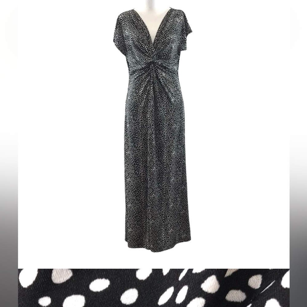 Diamond Tea Polka Dot Black White Twisted Front Midi Dress‎ Womens Large Vintage